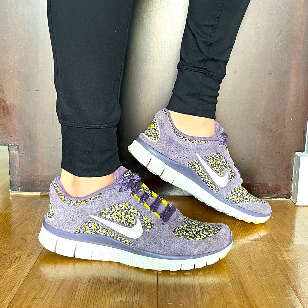 Nike + free run suede liberty sneakers women’s 6.5 purple yellow white design